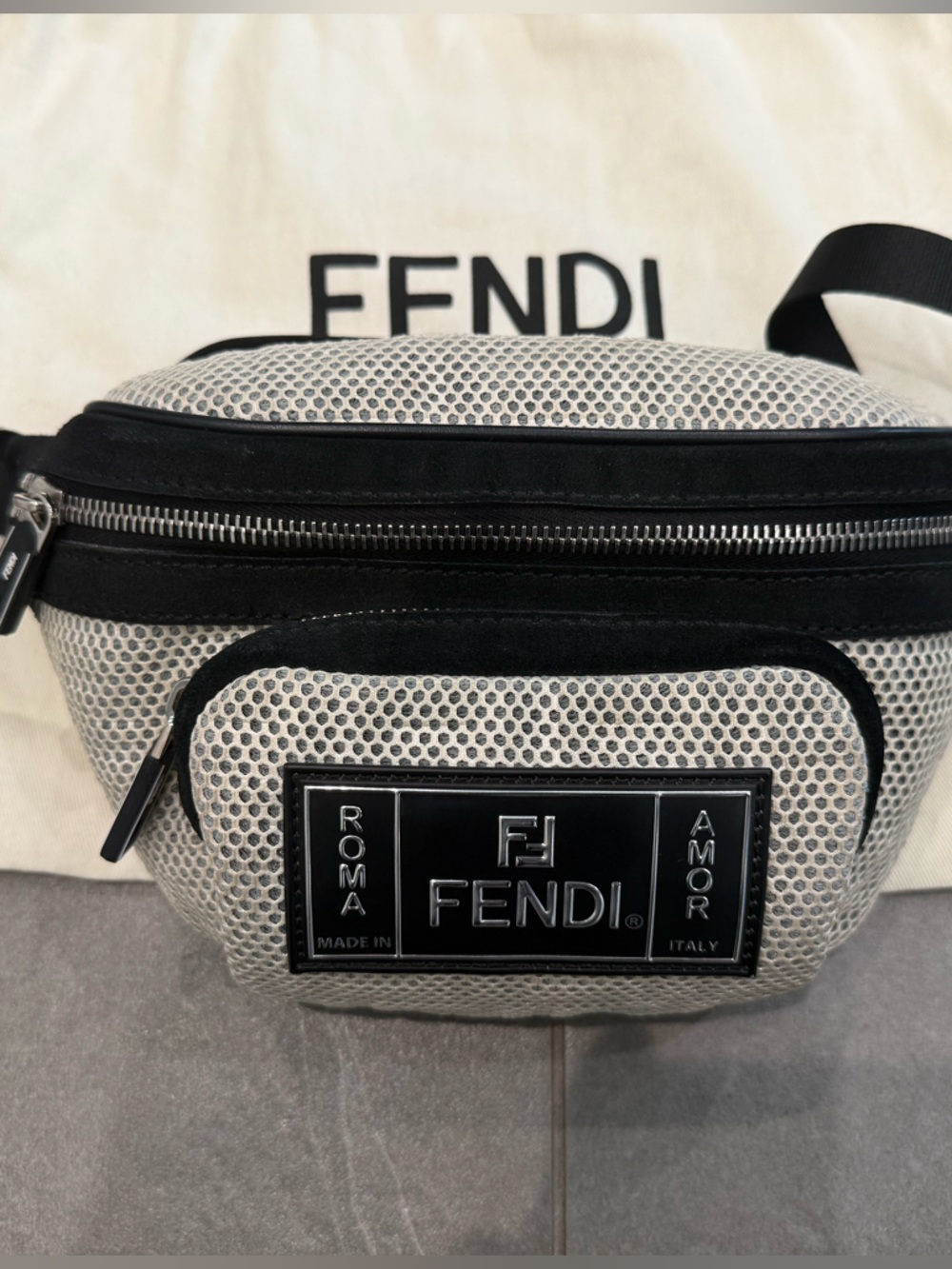 Fendi mesh nylon over FF signature logo Bum Bag crossbody adjustable strap - Picture 1 of 13